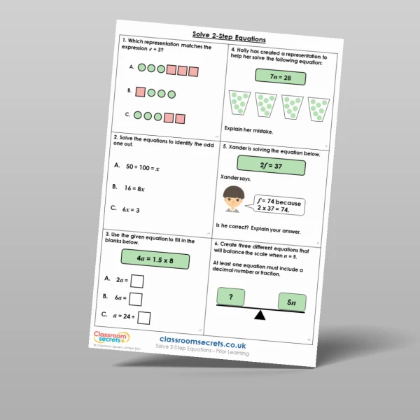 An image of the Solve 2-Step Equations Prior Learning Resource