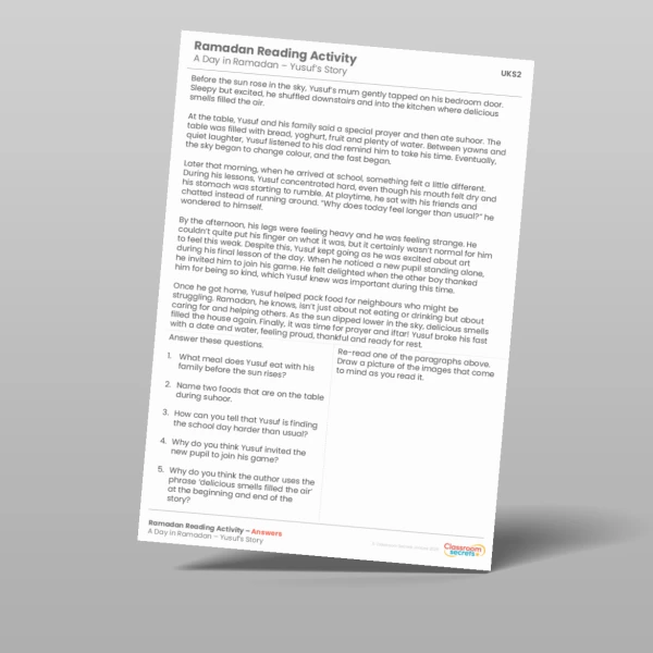 An image of the Ramadan Reading Activity Resource