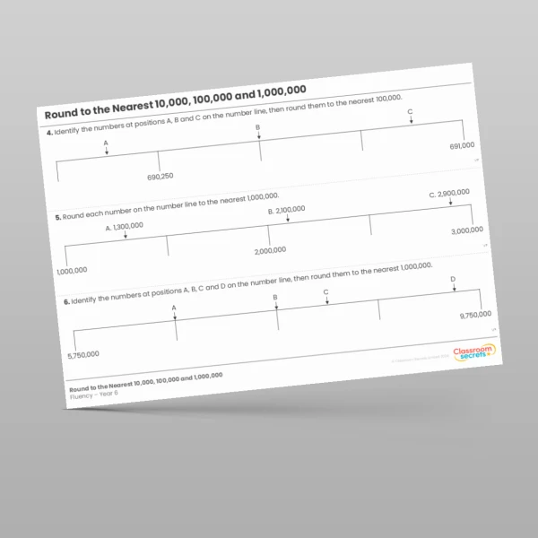An image of the Round to the Nearest 10,000, 100,000 and 1,000,000 Fluency Resource