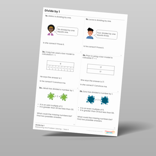 Year 4 Divide By 1 Reasoning And Problem Solving Resource | Classroom ...