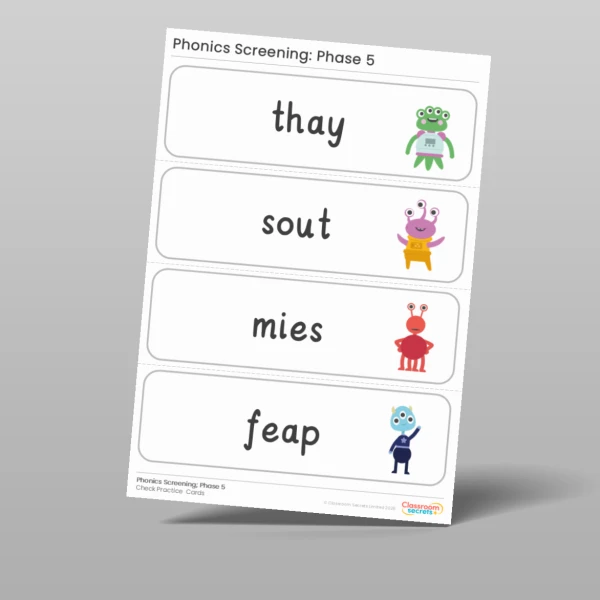An image of the Phonics Screening Check: Phase 5 Practice Cards Resource