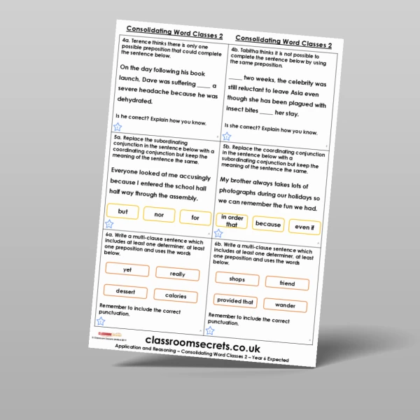 An image of the Consolidating Word Classes 2 Application and Reasoning Resource