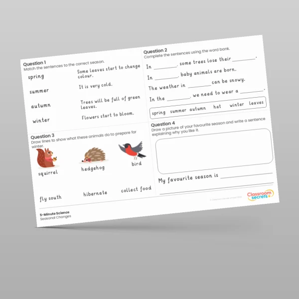 An image of the Seasonal Changes 5-Minute Science Resource