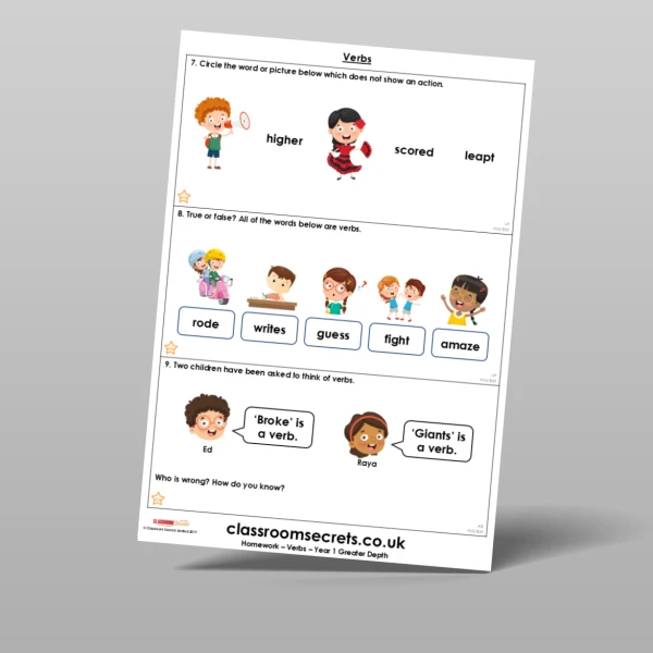 An image of the Verbs Homework Resource