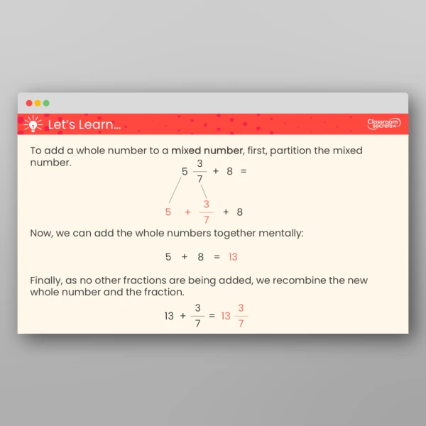 An image of the Add to a Mixed Number Teaching PPT Resource