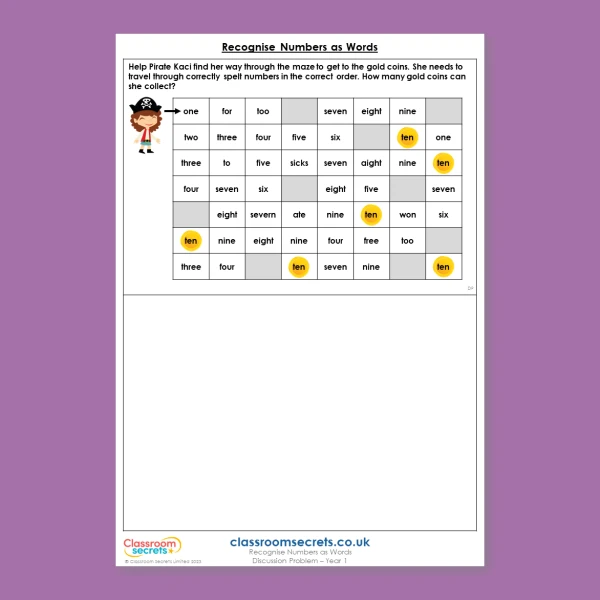 Year 1 Recognise Numbers as Words Discussion Problem
