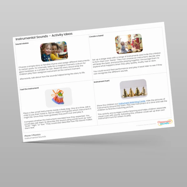 An image of the Phase 1 Phonics Instrumental Sounds Activity Ideas Resource