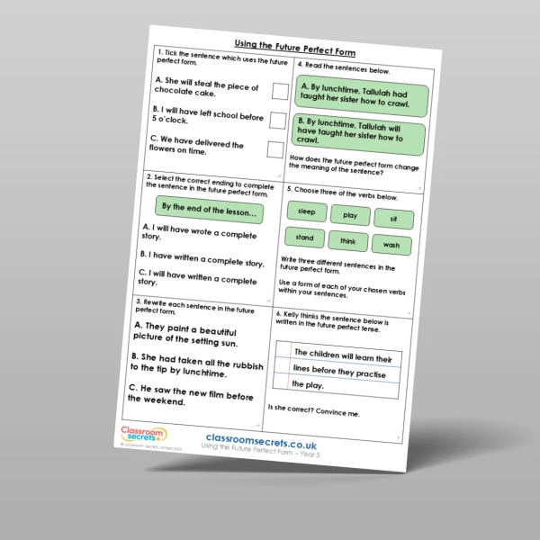 An image of the Using the Future Perfect Form Mixed Activity Resource