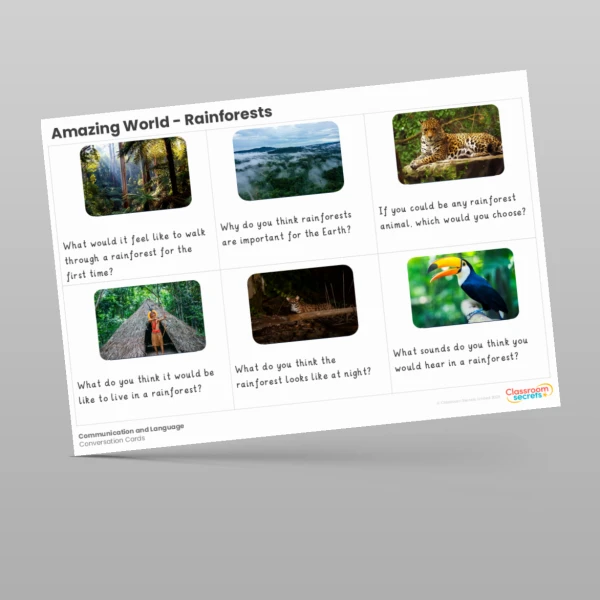 An image of the Amazing World - Rainforests Conversation Cards Resource