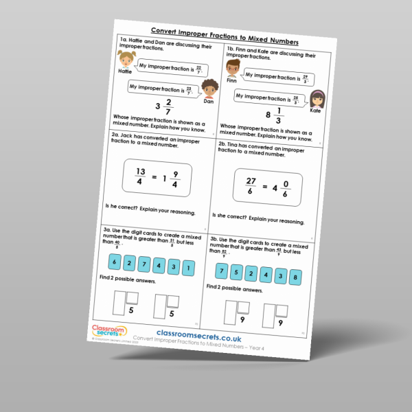 Year 4 Convert Improper Fractions To Mixed Numbers Reasoning And ...