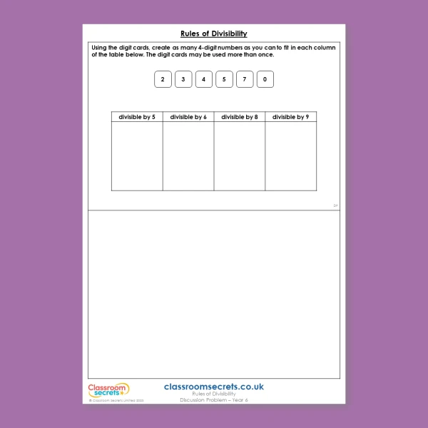 Year 6 Rules of Divisibility Addition, Subtraction, Multiplication and Division Deeper Reasoning Discussion Problem