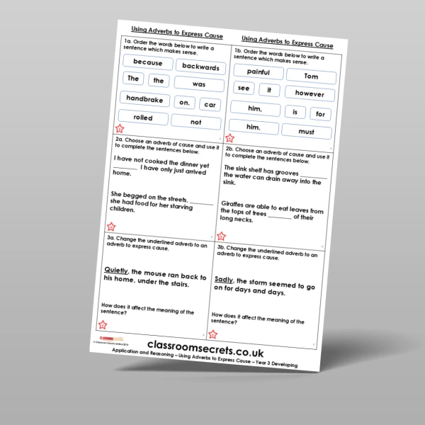 An image of the Using Adverbs to Express Cause Application and Reasoning Resource