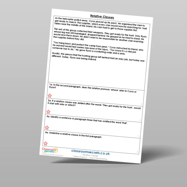 An image of the Relative Clauses Varied Fluency Resource