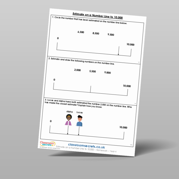 Homework Number Line Problems Year 4 Estimate On A Number Line To 10 000 Homework Resource ...