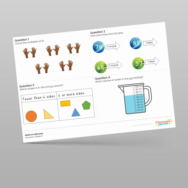 An image of the Autumn 1 Week 2 Maths in Minutes Resource