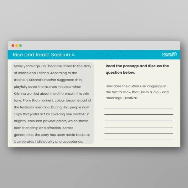 An image of the KS2 Rise and Read Holi Resource