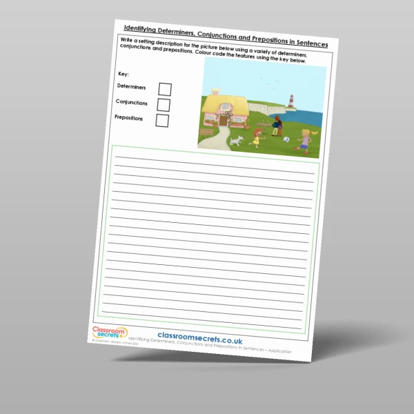 An image of the Identifying Determiners, Conjunctions and Prepositions in Sentences Application Resource