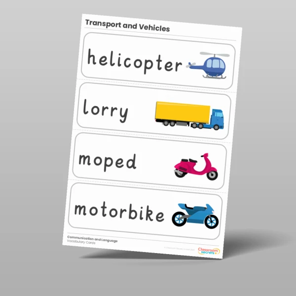 An image of the Transport and Vehicles Vocabulary Cards Resource