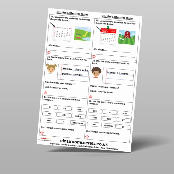 An image of the Capital Letters for Dates Application and Reasoning Resource