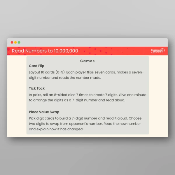 An image of the Place Value Tutor Games Bank Resource