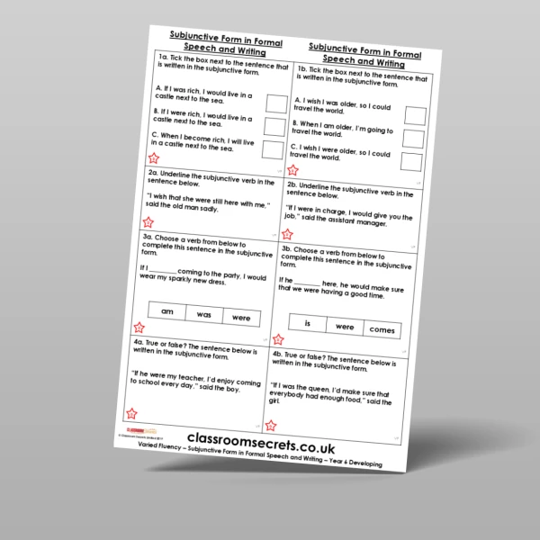 An image of the Subjunctive Form in Formal Speech and Writing Varied Fluency Resource