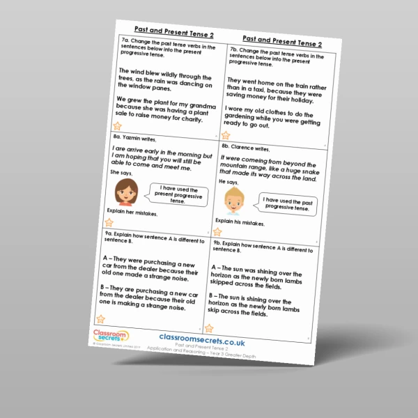 An image of the Past and Present Tense 2 Application and Reasoning Resource