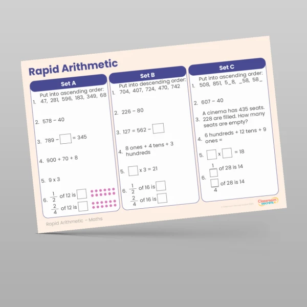 An image of the Spring 1 Week 6 Rapid Arithmetic Resource