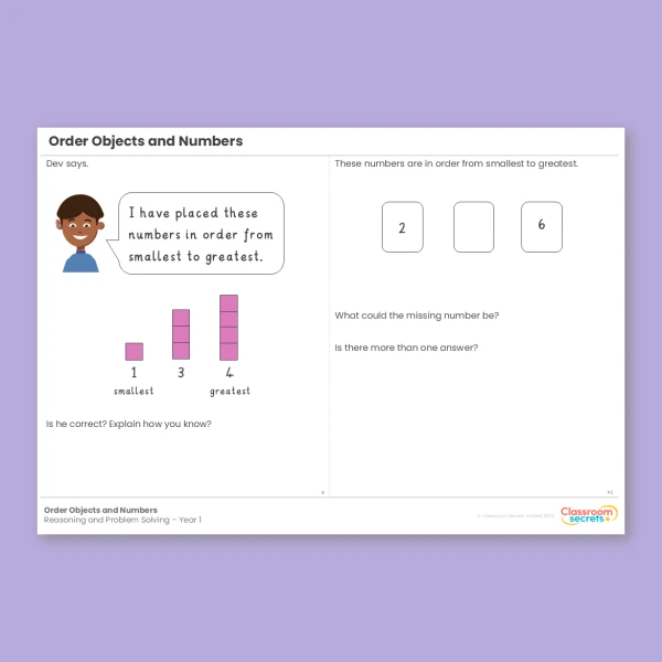 Year 1 Order Objects and Numbers Place Value within 10 Reasoning and Problem Solving