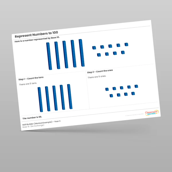 An image of the Represent Numbers to 100 Base 10 (No Exchange) Skill Builder Resource