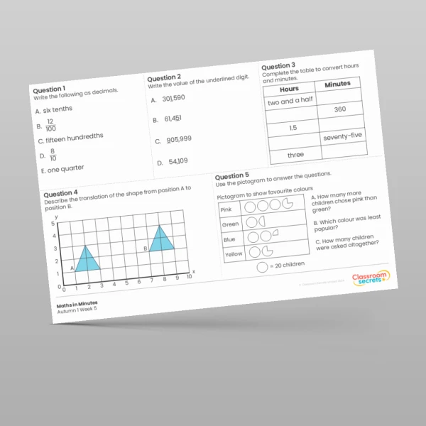 An image of the Autumn 1 Week 5 Maths in Minutes Resource