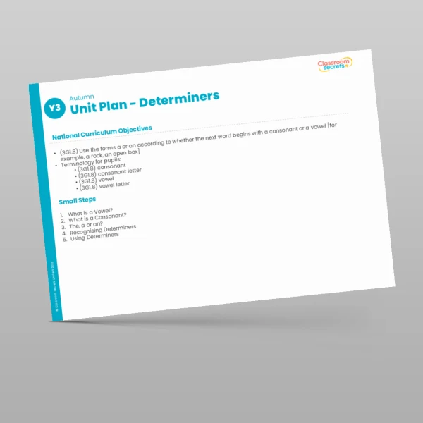 An image of the Determiners Unit Plan Resource