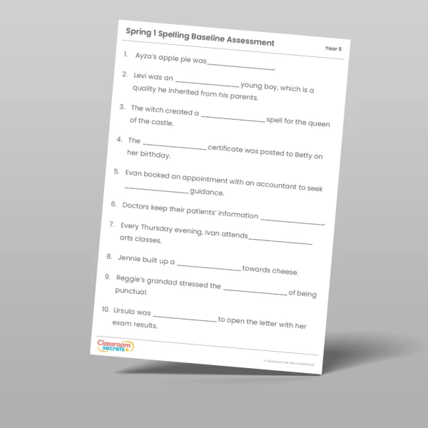 An image of the Spring 1 Baseline Assessment Resource