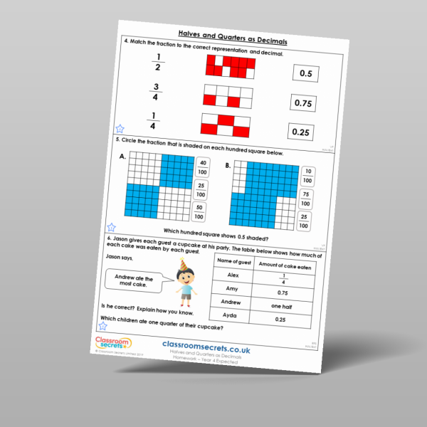 Year 4 Halves And Quarters As Decimals Homework Resource | Classroom ...