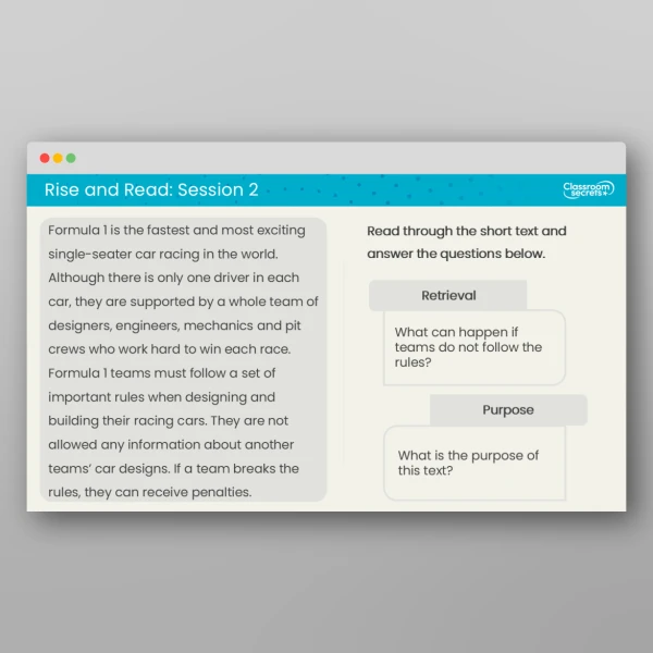 An image of the Rise and Read Formula 1 Resource