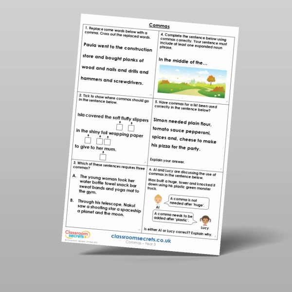 An image of the Commas Mixed Activity Resource