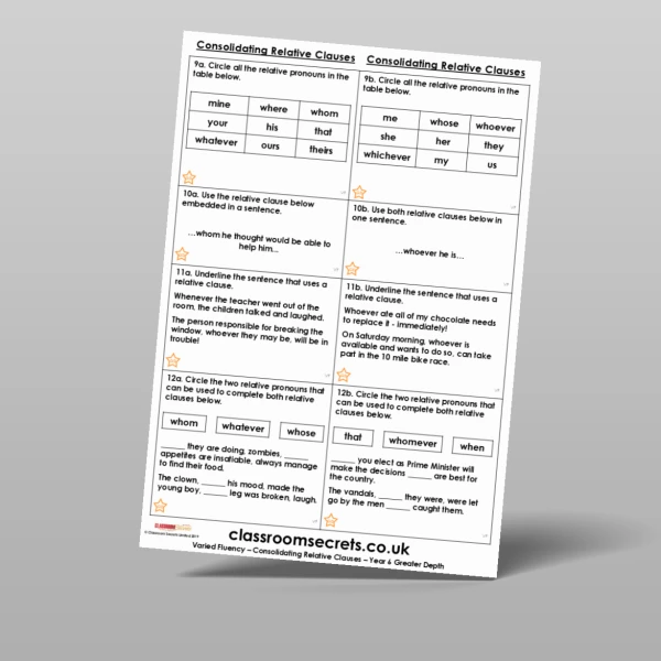 An image of the Free Consolidating Relative Clauses Varied Fluency Resource