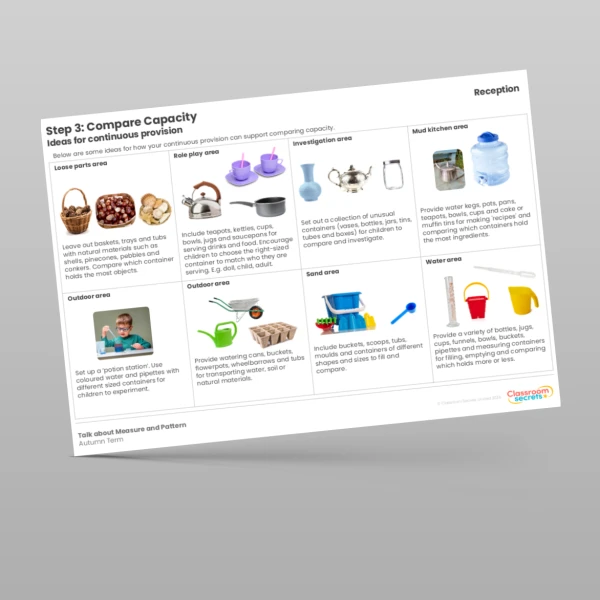 An image of the WR Maths Aligned Planning Reception Step 3 Compare Capacity Resource