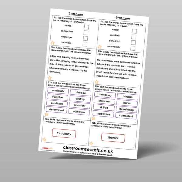 An image of the Free Synonyms Varied Fluency Resource