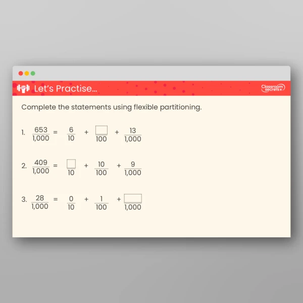 An image of the Thousandths as Fractions Teaching PPT Resource