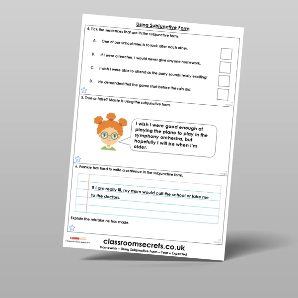 An image of the Using Subjunctive Form Homework Resource