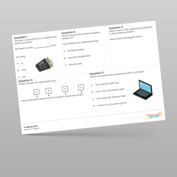 An image of the 5-Minute GPS Autumn 1 Week 5 Resource