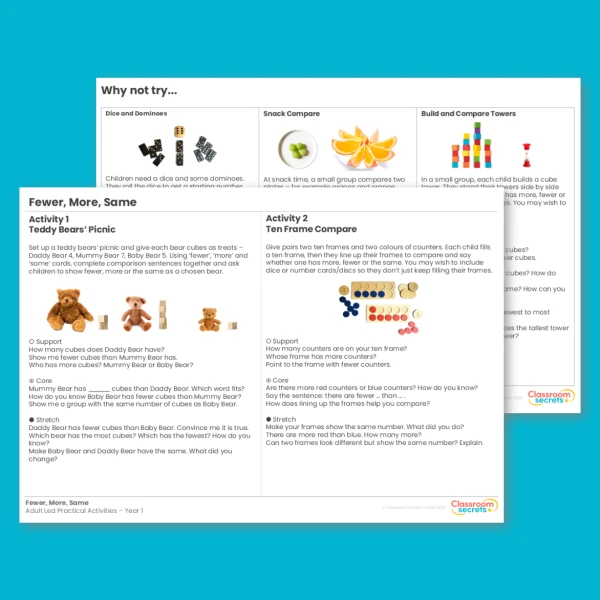 Year 1 Fewer, More, Same Place Value (within 10) Adult-Led Practical Activities