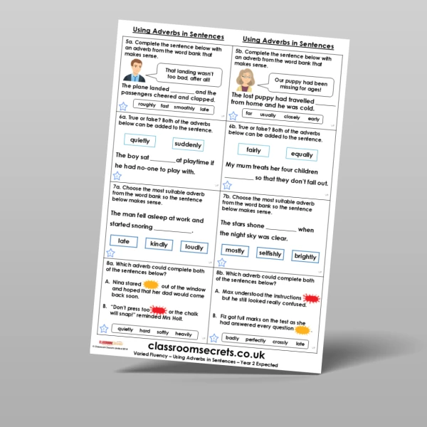 An image of the Using Adverbs in Sentences Varied Fluency Resource