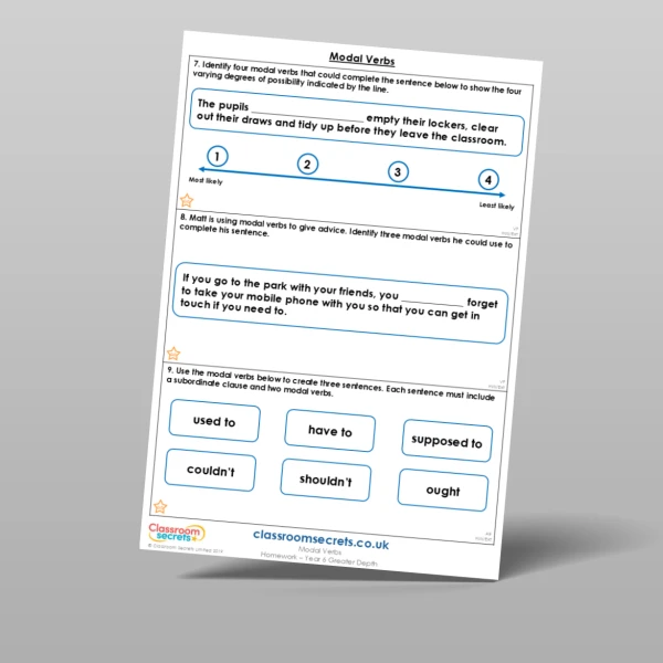 An image of the Modal Verbs Homework Resource