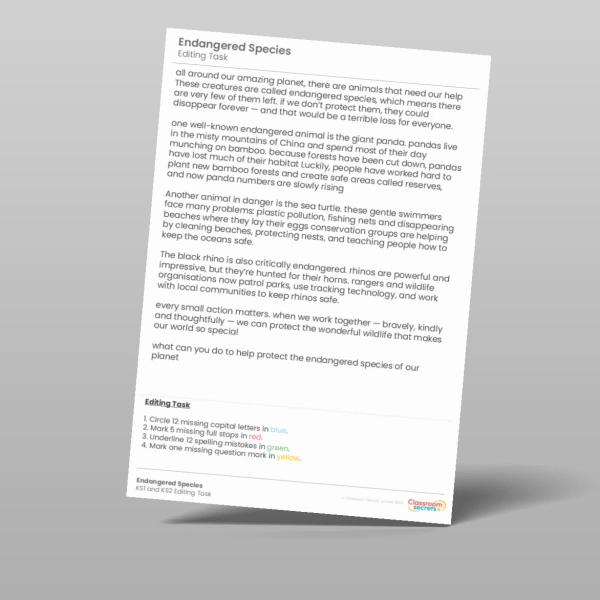 An image of the Endangered Species Editing Task Resource