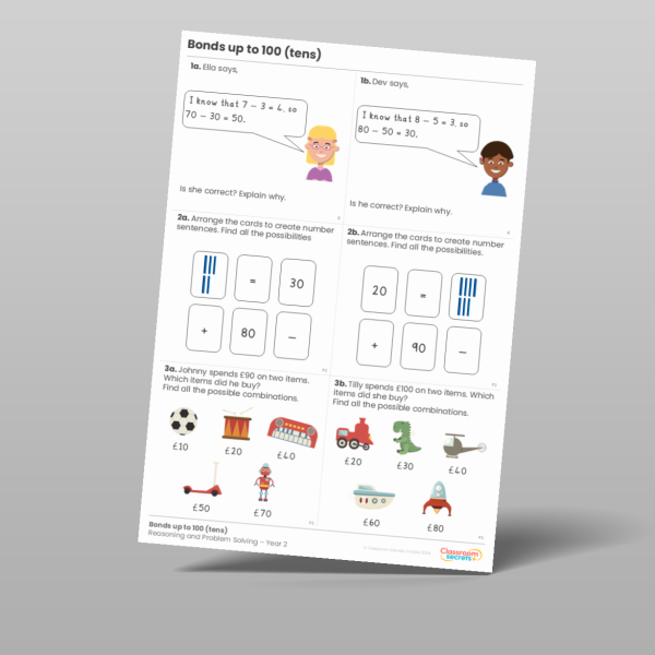 Year 2 Bonds Up To 100 Tens Reasoning And Problem Solving Resource ...