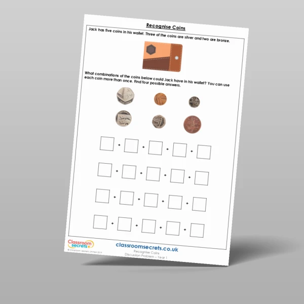 An image of the Recognise Coins Discussion Problem Resource