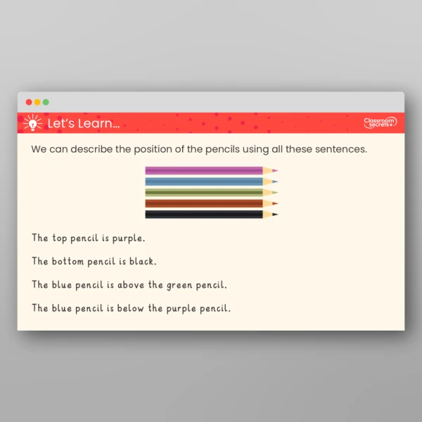 An image of the Describe Position - Above and Below Teaching PPT Resource