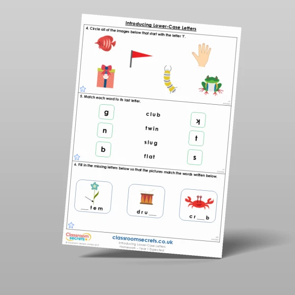 An image of the Introducing Lower-Case Letters Homework Resource