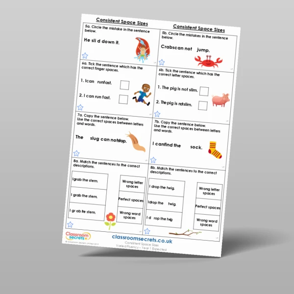 An image of the Consistent Space Sizes Varied Fluency Resource